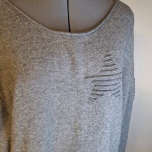Grace, Distressed Scoop Neck Grey Star Sweater                     Size XL